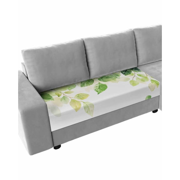 Summer Green Leaves Sofa Couch Cushion Covers Washable, Removable Stretchable Sectional Couch Covers, Simple Eucalyptus Branch Plants Slipcovers for L & T Shape Sofa Furniture Protector M Size 1 pc