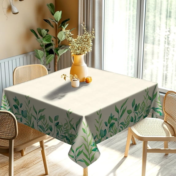 Summer Green Leaves Square Tablecloth Spring Seasonal Rustic Farmhouse Table Cloth Stain Resistant Washable Table Cover Tropical Tablecloth for Party Banquet Outdoor Dinner Use,52 Inch
