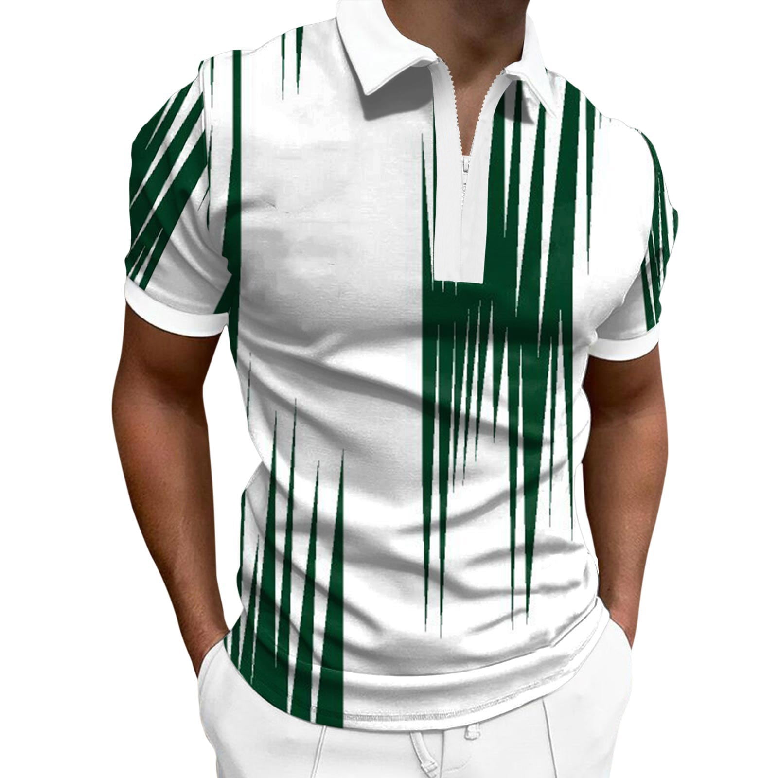 Summer Green Polo Shirts Mens Zipper Long Sleeve Solid T