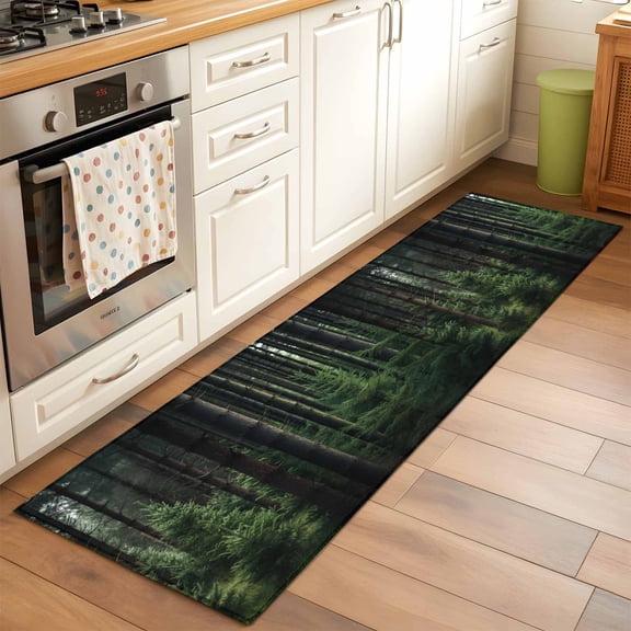 Summer Green Runner Rug for Hallway 2x6ft, Forest Pine Trees Non Slip Floor Mat Washable Low-Profile Indoor Carpet for Living Room, Bedroom, Dining Room