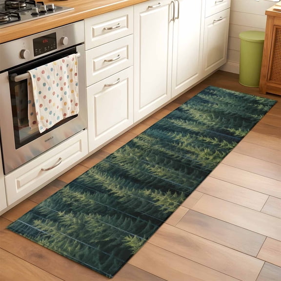Summer Green Runner Rug for Hallway 2x6ft, Pine Trees Forest Non Slip Floor Mat Washable Low-Profile Indoor Carpet for Living Room, Bedroom, Dining Room