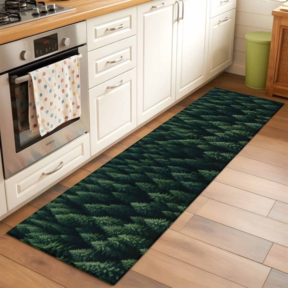 Summer Green Runner Rug for Hallway 2x6ft, Pine Trees Forest Texture Non Slip Floor Mat Washable Low-Profile Indoor Carpet for Living Room, Bedroom, Dining Room