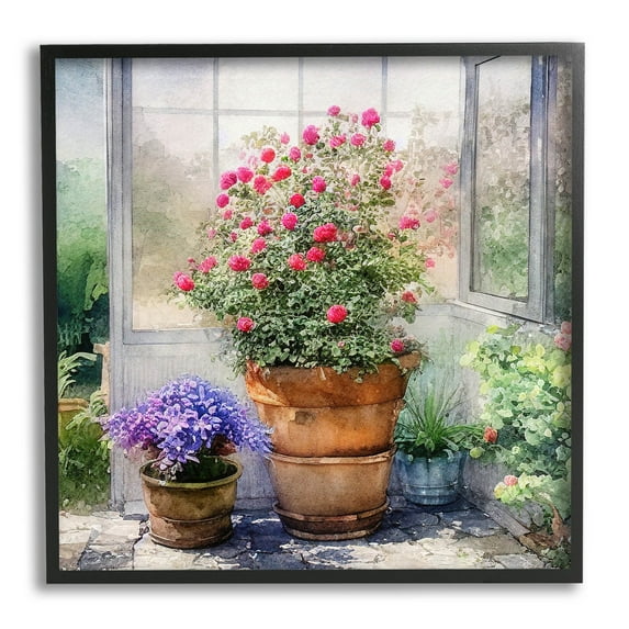 Summer Greenhouse Garden Blooms Botanical & Floral Painting Black Framed Art Print Wall Art