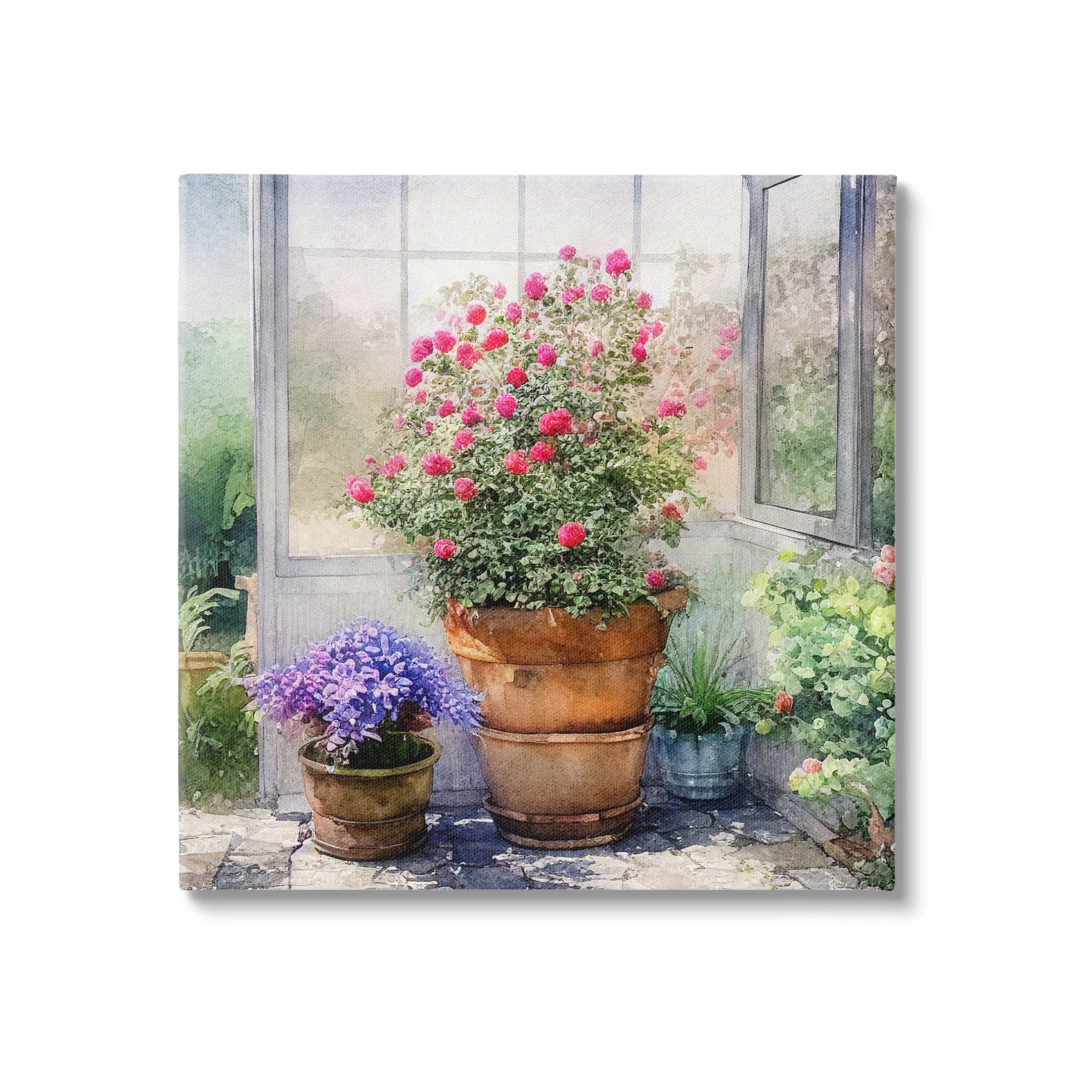 Summer Greenhouse Garden Blooms Botanical & Floral Painting Gallery Wrapped Canvas Print Wall Art