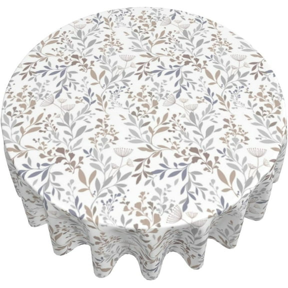 Summer Grey Leaves Floral Round Tablecloth 70 Inch Spring Leaf Tablecloth Watercolor Rustic Table Clothes Farmhouse Waterproof Reusable Circle Table Cover for Dining Room Picnic Party Home Decor