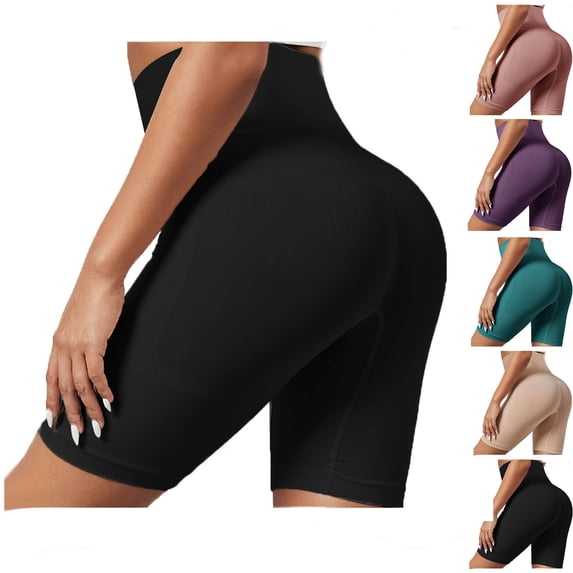 Summer Gym Yoga Shorts for Womens Fashion Plus Size Solid Color High Waisted Hip Elastic Fitness And Sports Tight And Nude Yoga Shorts