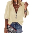 thumbnail image 1 of Summer Half Sleeve Women V-Neck Chiffon Blouse Female Zipper Casual Tops, 1 of 2