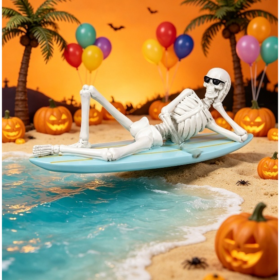 Summer Halloween Billy The Skeleton On Surfboard Whimsical Garden Tabletop Decor Lightweight Compact Size For Beach House Or Patio 2026 Halloween Decorations