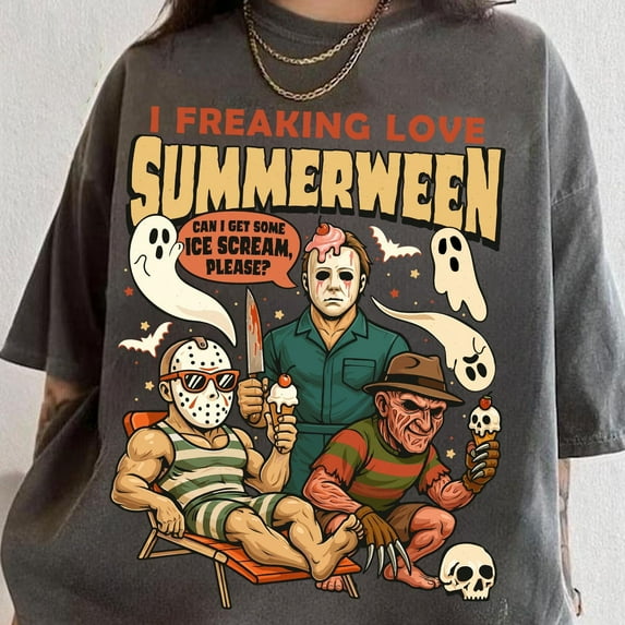 Summer Halloween Tshirt, I Freaking Love Summer Tshirt, Horror Characters, Summerween Tshirt, Halloween In Summer Tshirt, Halloween Tshirt