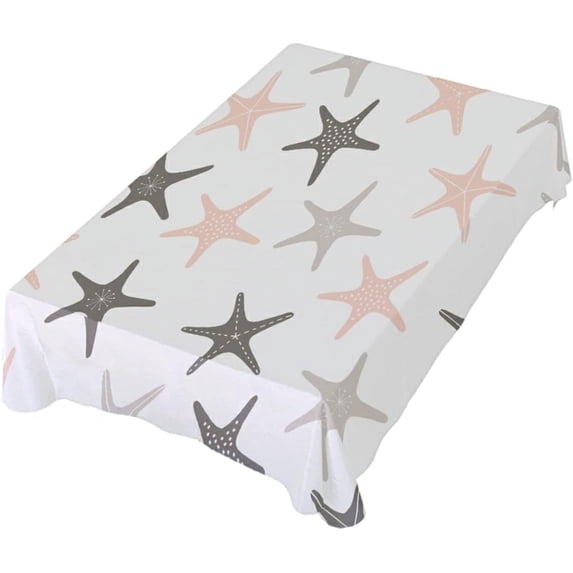 Summer Hand Drawn Starfish Tablecloth 60" x 60" Rectangle Table Cloth Cover Tabletop Fabric for Indoor Dining Room Outdoor Party Picnic Camping Restaurant House Decor
