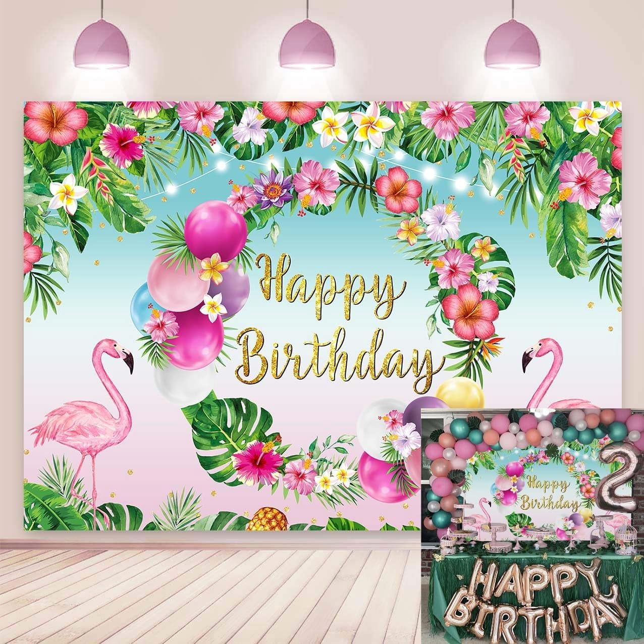 8x6ft July Christmas Backdrop – Tropical Flamingo & Palm Tree Holiday Photo Background For Summer & Beach Parties