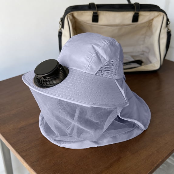 Summer Hat with Solar and USB Powered Fan – Wide Brim Mesh Face Cover Cap for Camping, Hiking, Fishing, Gardening – Cooling Sun Protection for Outdoor Work (Purple-2)