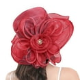 thumbnail image 1 of Summer Hats for Women 2025, Audhol Organza Church Fascinator Wedding Tea Party Derby Hats for Women Flower Wide Brim Sun Hat Horse Race Hats for Women Red One Size, 1 of 5