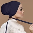 thumbnail image 1 of Summer Hats for Women Men qinhaie Comfort Stretch Muslim Hijab for Women, Casual Elastic Head Cover, Soft Breathable Daily Turban Cap Dark blue Baseball Caps One Size, 1 of 4