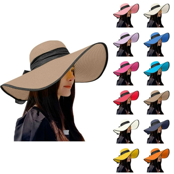 Summer Hats for Women – Wide Brim Foldable Straw Sun Hat, Packable Beach Hat with UV Protection, Floppy Vacation Hat for Pool, Garden, Hiking and Travel