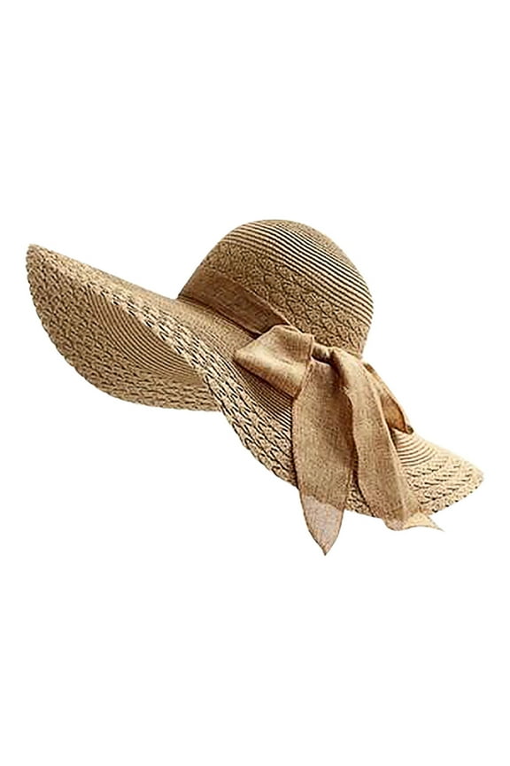 Summer Hats for Women, Yigetop Oversized Beach Straw Hat for Women, Fashion Large Wide Brim Visor Hats Handmade Roll Up Floppy Sun Hat for Summer Beach Cap Beach Hat Khaki One Size
