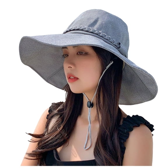 Summer Hats for Women Crochet Bucket Hat Vacation and Garden Style Lady Sun Visor Wide Brim Spring And Chin Strap Bow Small Face Effect Travel Outd