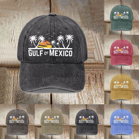 Summer Hats for Women Unisex Gulf Of Mexico Palm Tree Print Denim Baseball Cap Khaki One Size
