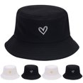 thumbnail image 1 of Summer Hats for Women Unisex Heart Embroidered Cotton Bucket Hat Outdoor Sun Fishing Black M, 1 of 7