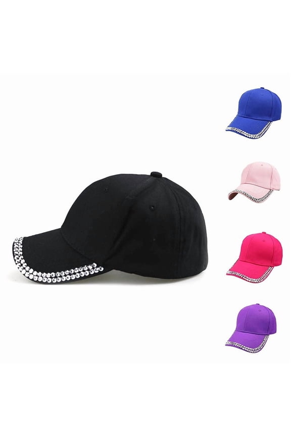 Summer Hats for Women Unisex Rhinestone Embroidered Baseball Cap Fashion Bling Hat Black One Size