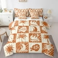 thumbnail image 1 of Summer Hawaii Style Bed Set in a Bag 7 Pcs,Tropical Flowers Palm Trees Leaves Seaside Bedding Set,Retro Orange Beige Plaids Patchwork Comforter with Fitted,Flat Sheet,Pillowcase,Pillow Covers,King, 1 of 5