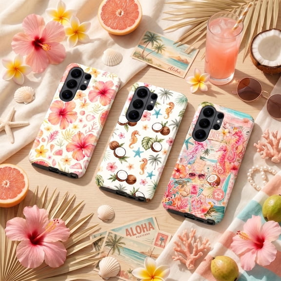 Summer Hawaii Tough Phone Case, Tropical Floral Beach Protective Matte Cover Compatible with iPhone 12