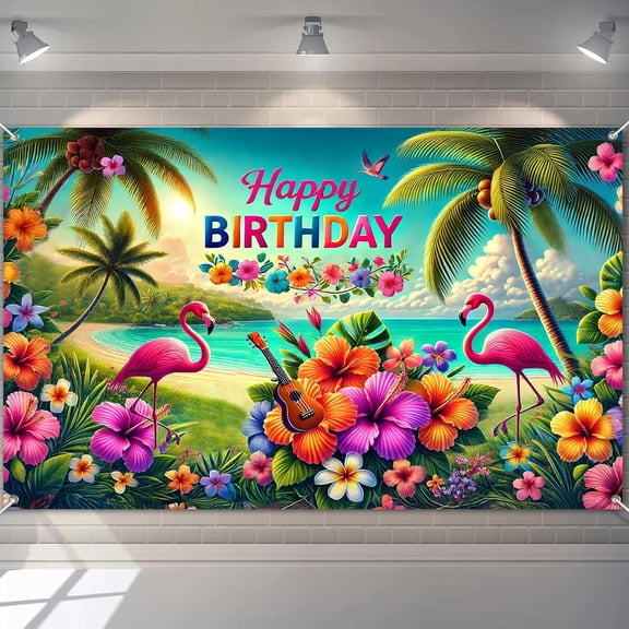 Summer Hawaiian Birthday Backdrop Tropical Luau Beach Theme Background Summer Party Decorations Banner Photo Booth Props