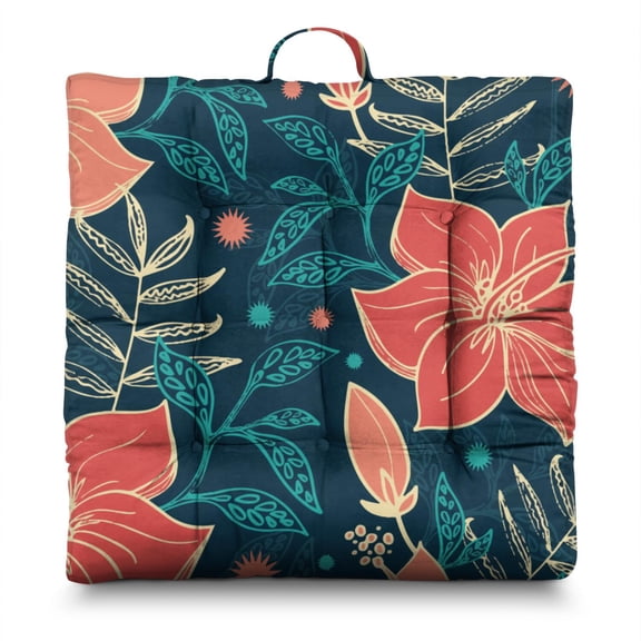 Summer Hawaiian Floor Cushion – 22x22 Inch Large Seat Pillow, Dutch Velvet, Cheerful Aloha Print (Sunny & Inviting)