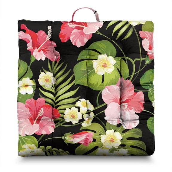 Summer Hawaiian Floor Cushion&nbsp;– 22x22 Inch Large Seat Pillow, Dutch Velvet, Cheerful Aloha Print (Sunny & Inviting)