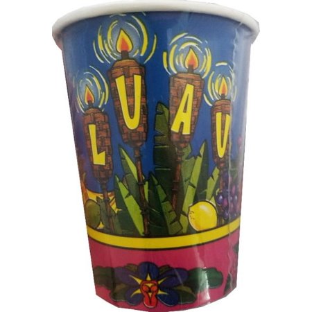 Summer Hawaiian Luau 'Tiki Time' 9oz Paper Cups (8ct)