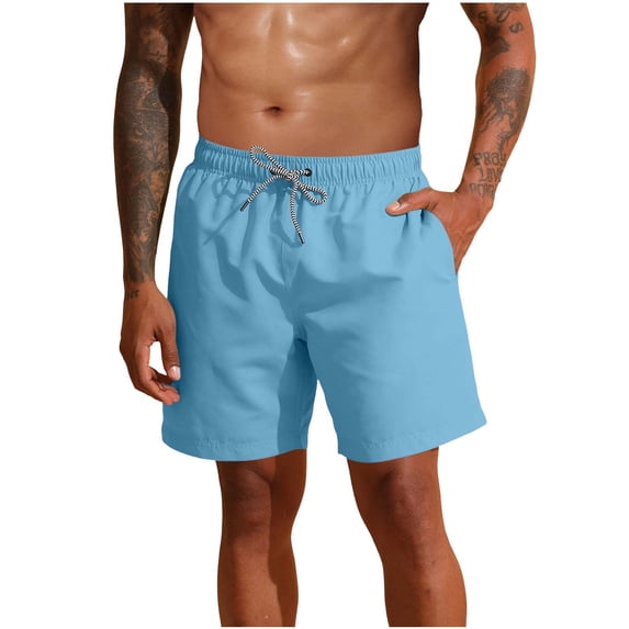 Summer Hawaiian Mens Shorts Elastic Waist Drawstring Solid Color Beach Board Short Pants Fathers Day Gift