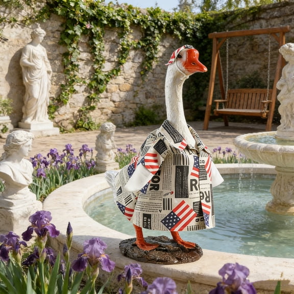 romoty Summer Hawaiian Porch Goose Outfits, 23-Inch Decorative Cement Goose Clothes with Hat, Tropical Style Lawn Ornament Accessories for Porch Decor