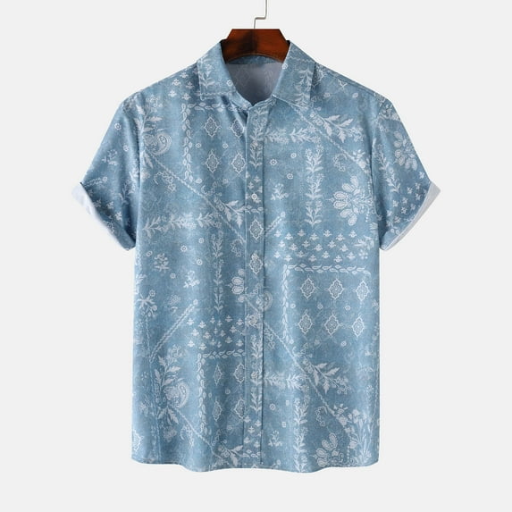 Summer Hawaiian Shirts for Men Vintage,Men's Short Sleeve Button Down Vintage Bowling Shirts,Hawaiian Casual Printed Beach Shirt Summer Regular Fit Top,Mens Floral Beach Shirts Wrinkle Free