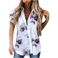 thumbnail image 1 of Summer Hawaiian Shirts for Women Button Up High Low Casual Blouse Short Sleeves Beach Pockets T-Shirt Side Slit Tunic Tops, 1 of 4