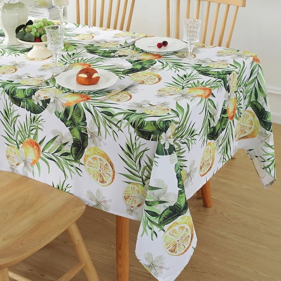 Summer Hawaiian Table Cloth for Rectangle Tables 60x84 Inch,Washable Tropical Lemon Tablecloth, Spill Proof Beach Birthday Table Cover for Party Picnic Outdoor