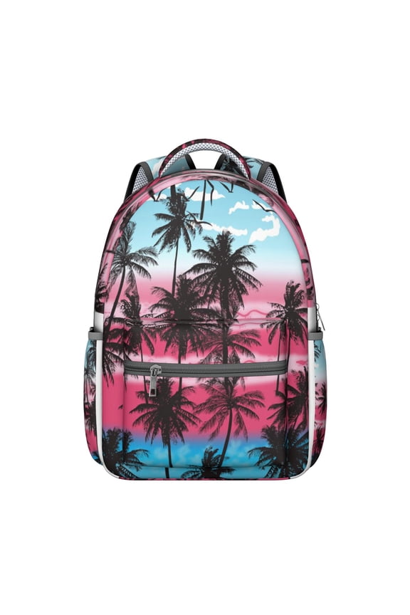 Summer Hawaiian Themed School Backpack, Adjustable Shoulder Straps & Padded Back Panel