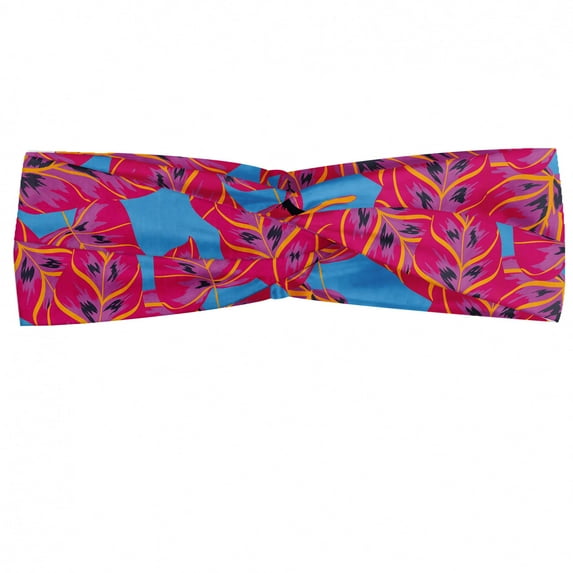 Summer Headband, Tropical Banana Leaf Pattern of Hawaiian Jungle Foliage Abstract Colors, Elastic and Soft Women's Bandana for Sports and Everyday Use, Grey Red Coconut, by Ambesonne