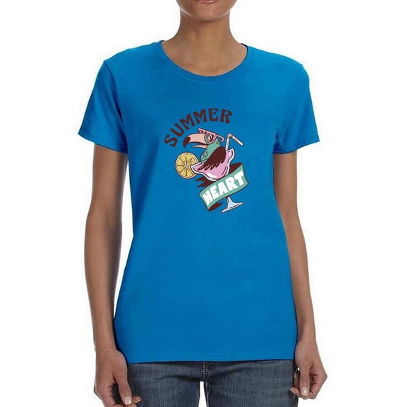 Summer Heart Toucan W Drink T-Shirt Women -Smartprints Designs, Female 4X-Large