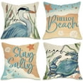 thumbnail image 1 of Summer Hello Beach Decorative Throw Pillow Covers 18 x 18 Set of 4, Spring Blue Heron Bird Crab Coastal Outdoor Pillowcase, Stay Salty Starfish Shell Nautical Cushion Case Home Decor, 1 of 7