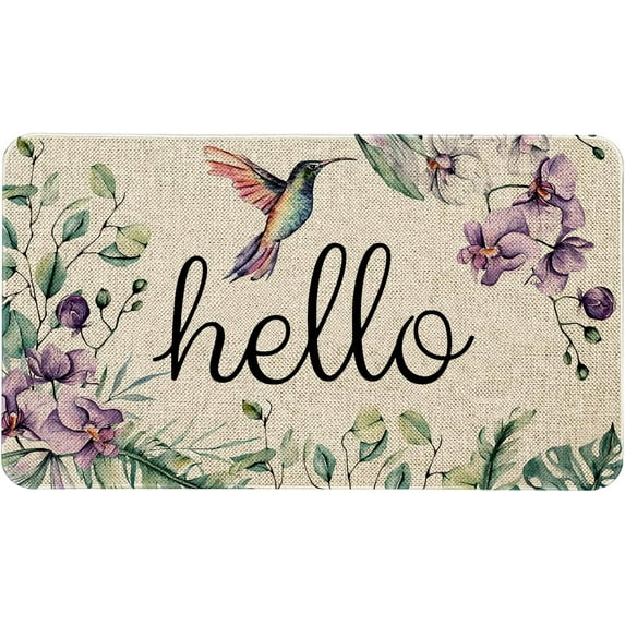Summer Hello Decor Door Mat - Green Daisy Flower Farmhouse Welcome Mats Outdoor Colorful Flowers Doormat Non Slip Rubber Floral Decorative Front Door Mats Indoor Rug 17" x 30"