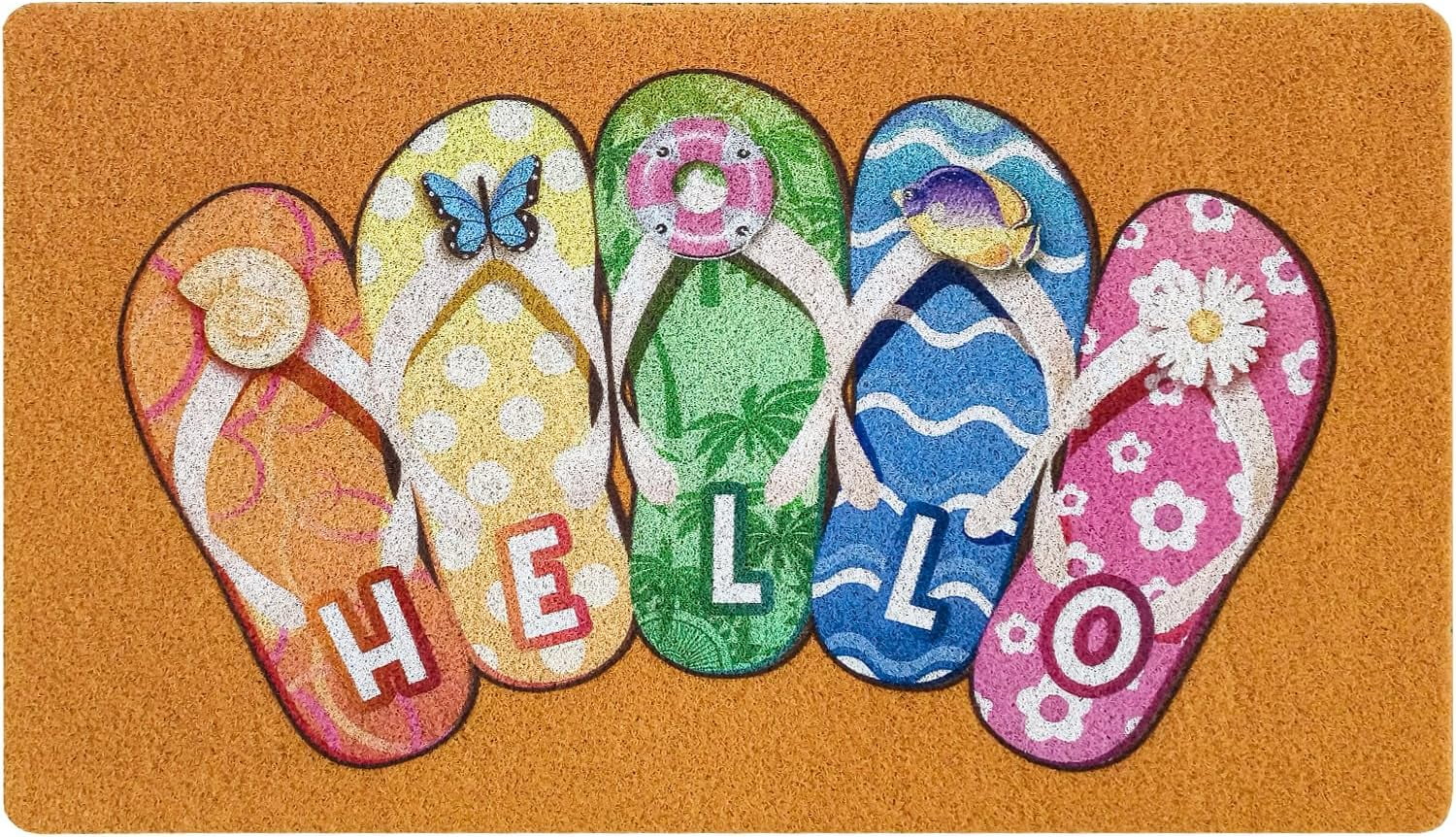 Summer Hello Flip Flops Coir Door Mat for Front Door, Nautical Beach Slippers Outdoor Welcome Mats for Entrance,Garden,RV,Patio,Home Porch Decor Doormat 30x17 Inch