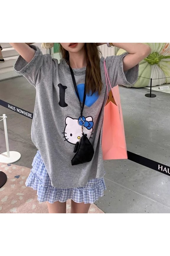 Summer Hello Kitty T-shirt Cotton Print Unisex Retro Casual Y2K T-shirt