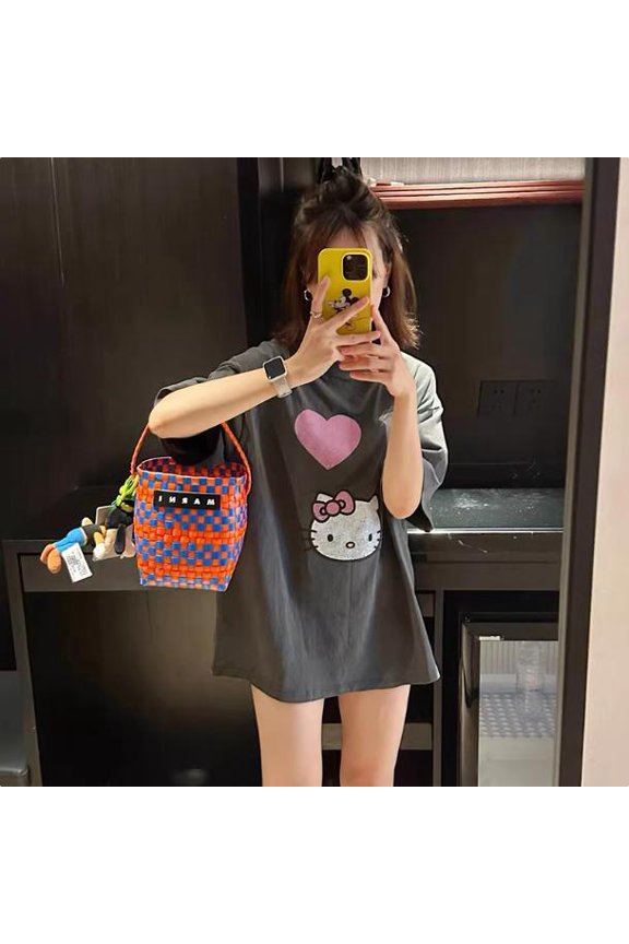 Summer Hello Kitty T-shirt Cotton Print Unisex Retro Casual Y2K T-shirt