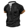 thumbnail image 1 of Summer Henley Shirts for Men Short Sleeve Slim Fit, Mens Henley Button Neck Shirts,Men's Vintage Lace-up Short Sleeve Lapel Patchwork T-shirt Top Short Sleeve Stand-up Collar Blouse Shirt, 1 of 5