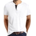 thumbnail image 1 of Summer Henley Shirts for Men Short Sleeve Buttons Round Neck T-Shirts Tops Casual Solid Color Comfy Pullover with Pockets, 1 of 5