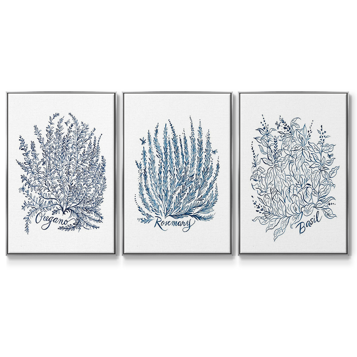 Summer Herb Garden Sketches I - Framed Premium Gallery Wrapped Canvas L Frame 3 Piece Set - Ready to Hang