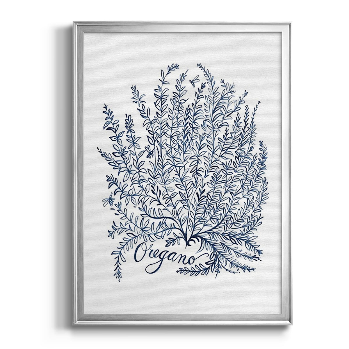 Silver Framed Blue Herb Sketch Vertical Print