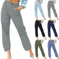 thumbnail image 1 of Summer High Waisted Pants Imitation Cotton Linen Wide Leg Trousers for Women Office Work Casual Sportswear with Pockets Professional Style Gifts | CSEONE,Navy L, 1 of 7