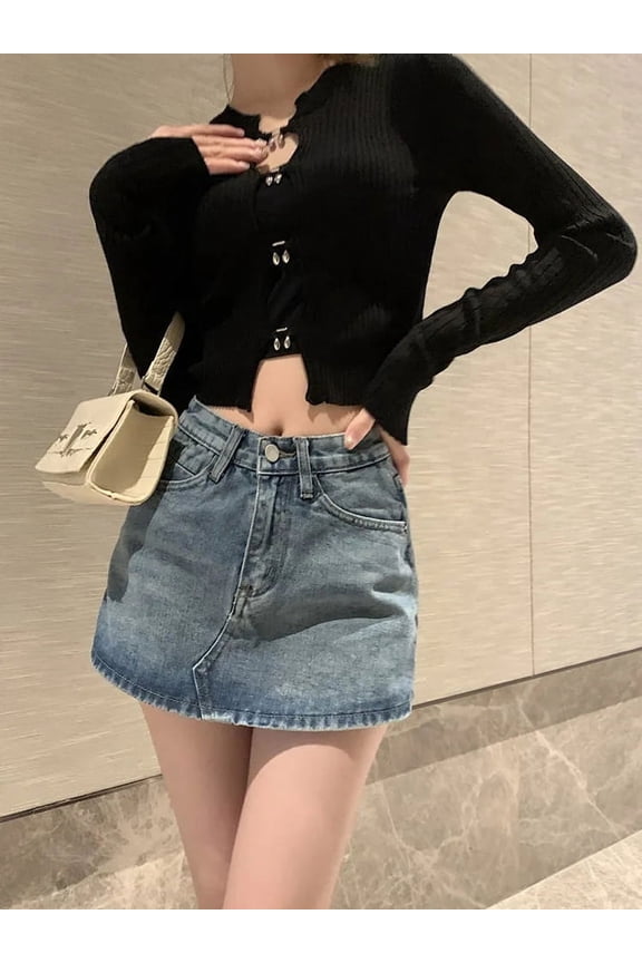 Summer High-Waisted Vintage Women Denim Short Skirt Small New Slim Sexy Korea Fashion Cute Street A-line Mini Jeans Pants