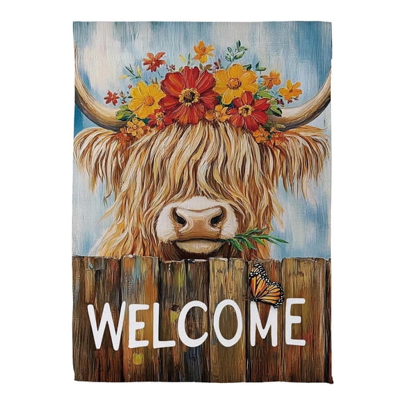 Summer Highland Cow Welcome Suede House Flag